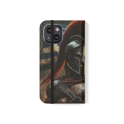 Spartan pride Flip Phone Case - Leather Wallet Flip Case with Greek Flag Design