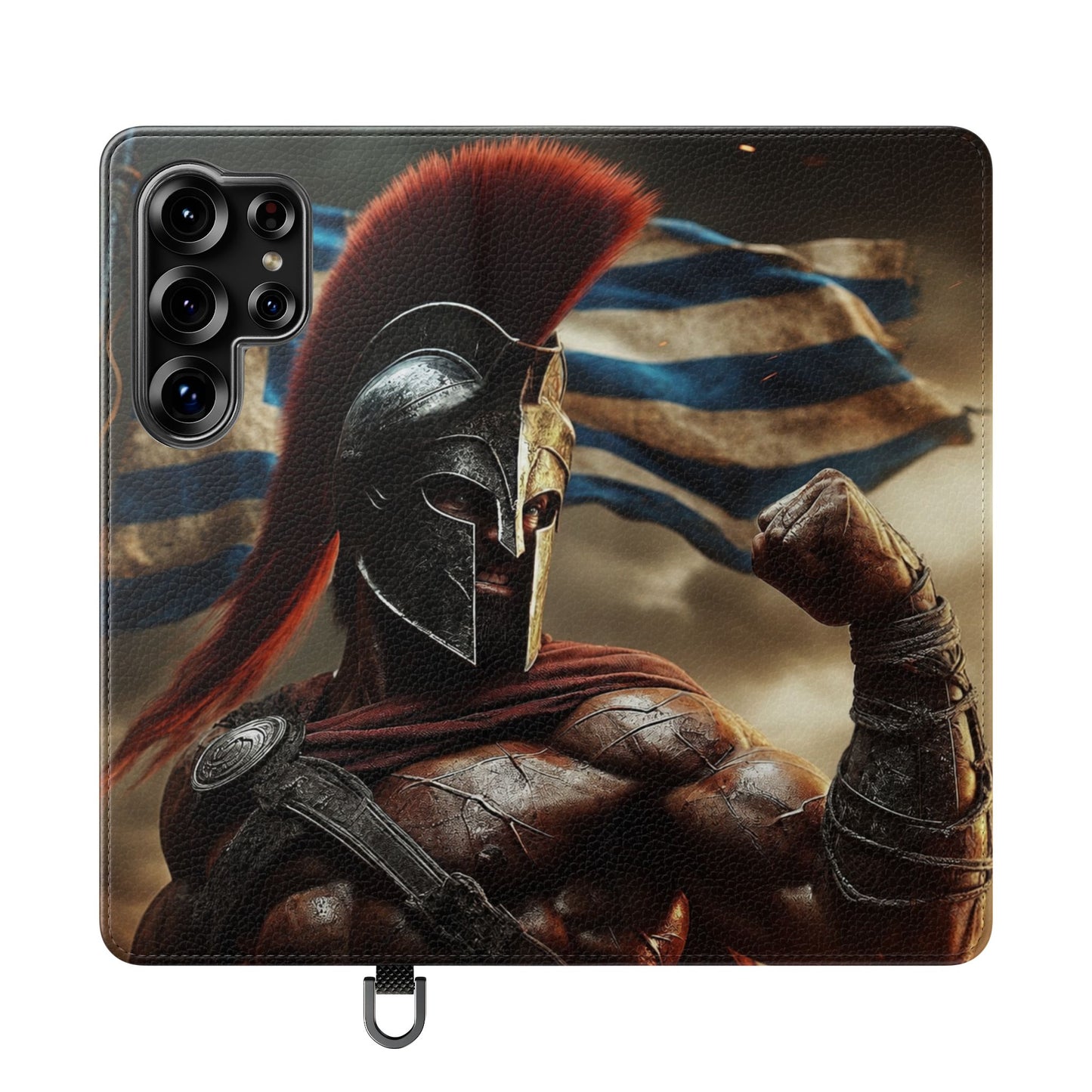 Spartan pride Flip Phone Case - Leather Wallet Flip Case with Greek Flag Design