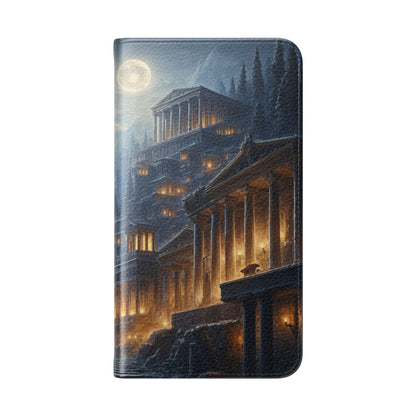 Wolf at Moonlit Ruins Flip Case — Mystical Nightscape Phone Wallet