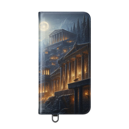 Wolf at Moonlit Ruins Flip Case — Mystical Nightscape Phone Wallet
