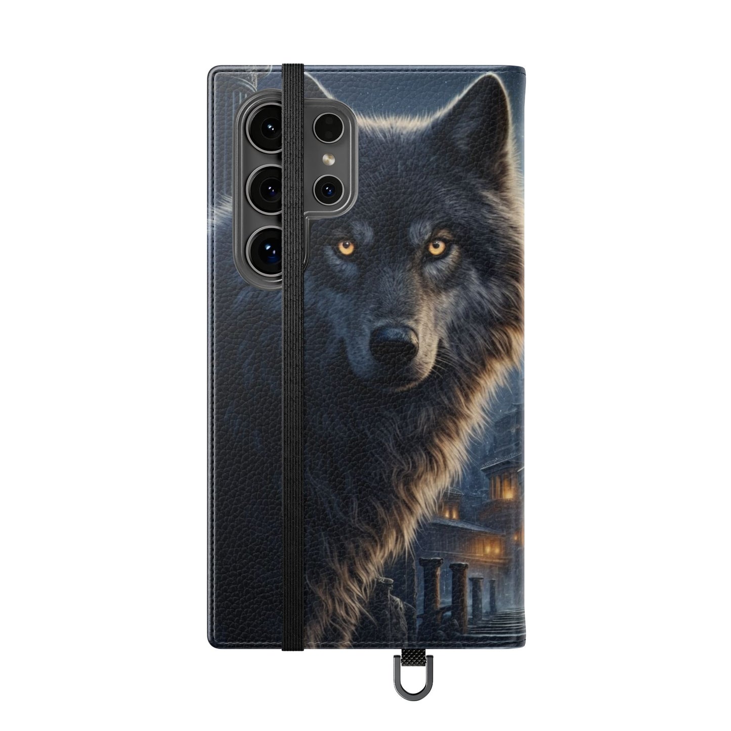 Wolf at Moonlit Ruins Flip Case — Mystical Nightscape Phone Wallet