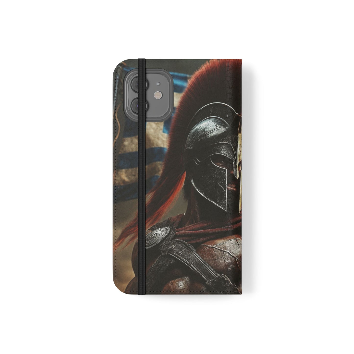 Spartan pride Flip Phone Case - Leather Wallet Flip Case with Greek Flag Design
