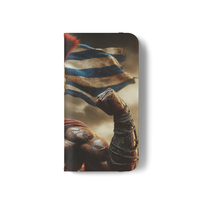 Spartan pride Flip Phone Case - Leather Wallet Flip Case with Greek Flag Design