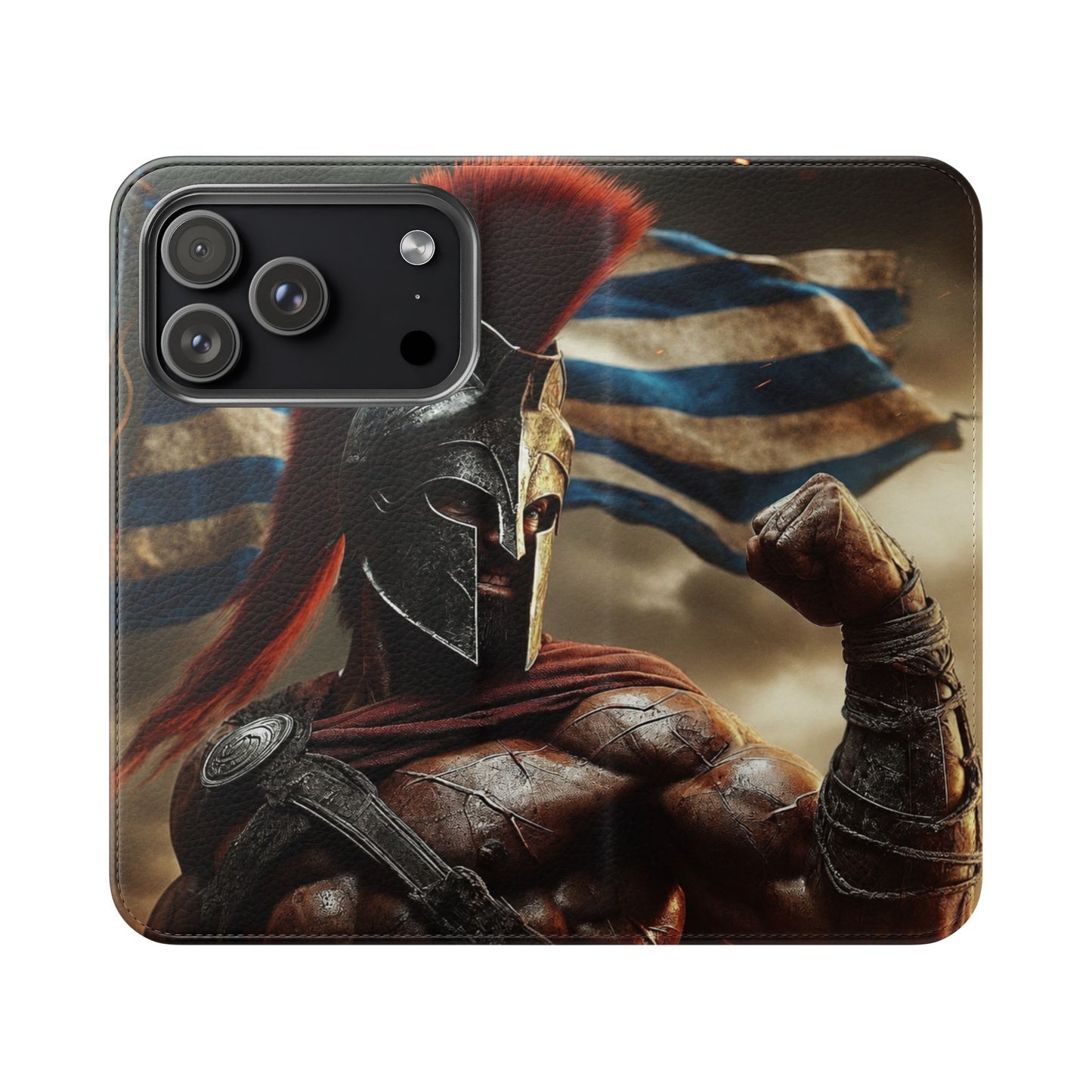 Spartan pride Flip Phone Case - Leather Wallet Flip Case with Greek Flag Design