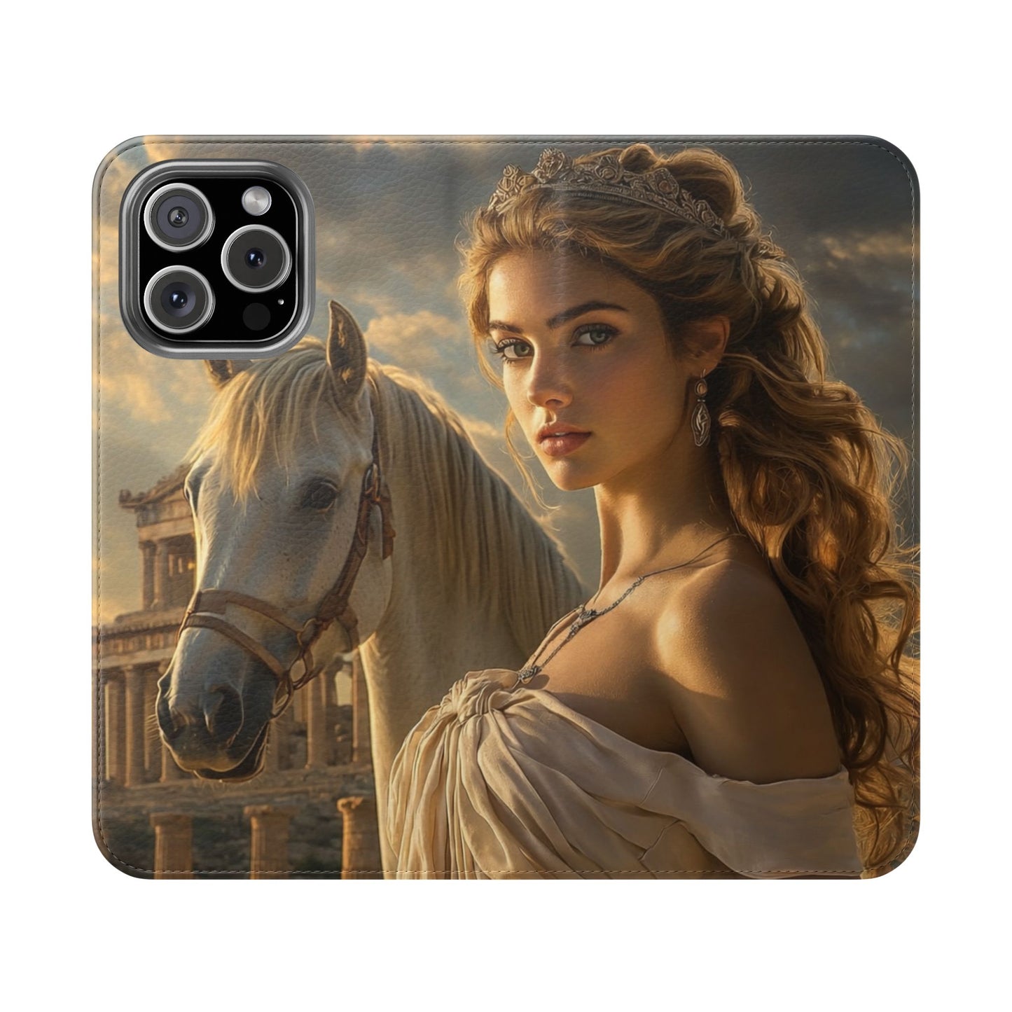 Roman Goddess Horse Portrait Flip Case — Vintage Mythic Phone Wallet