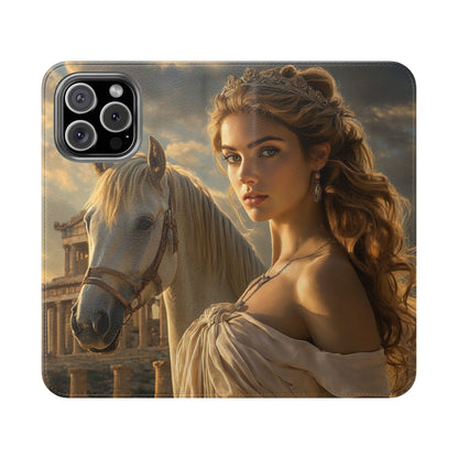 Roman Goddess Horse Portrait Flip Case — Vintage Mythic Phone Wallet