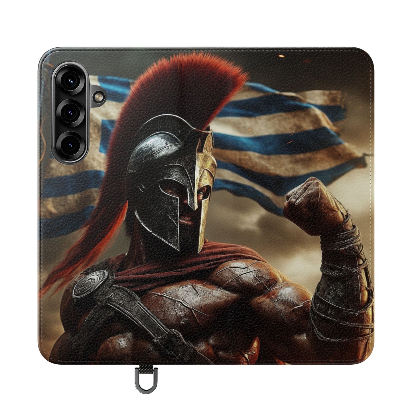 Spartan pride Flip Phone Case - Leather Wallet Flip Case with Greek Flag Design