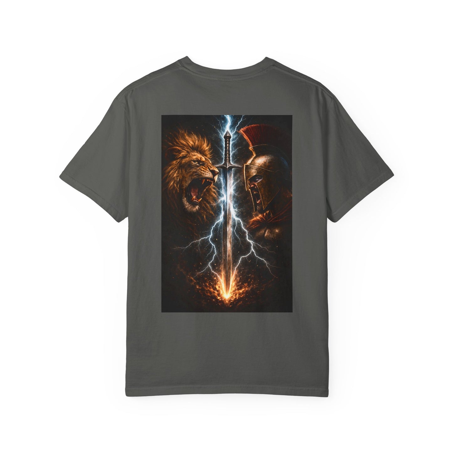 Lion vs Spartan Lightning Graphic T-Shirt