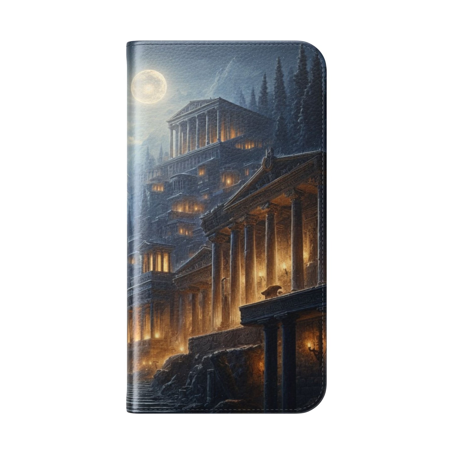 Wolf at Moonlit Ruins Flip Case — Mystical Nightscape Phone Wallet