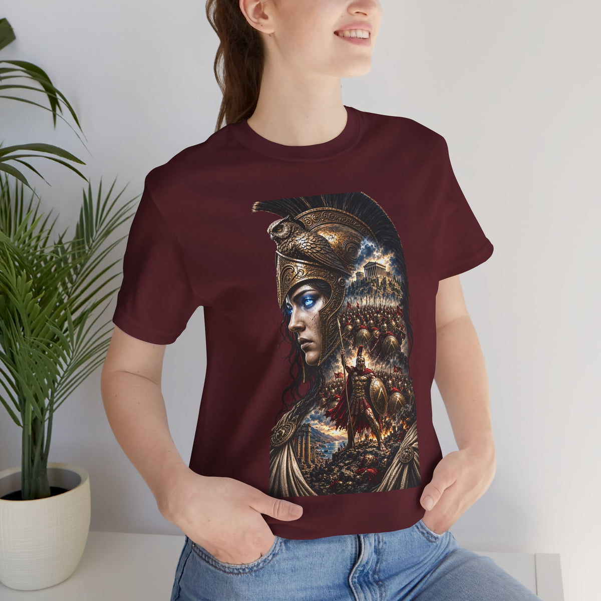 Spartan Warrior Graphic Tee — Mythic Helmet Portrait T‑Shirt