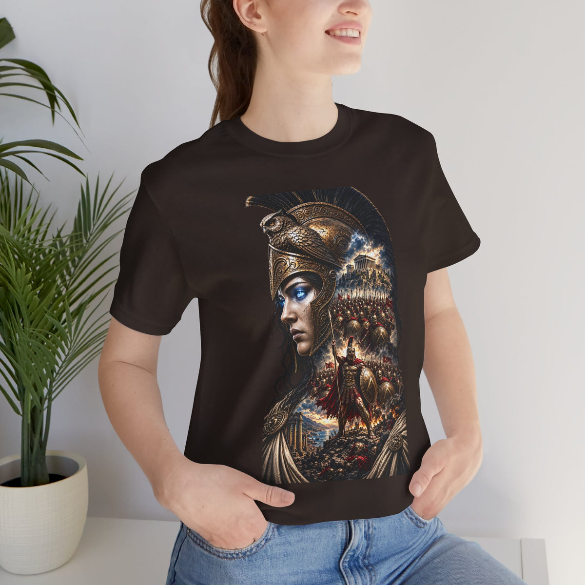 Spartan Warrior Graphic Tee — Mythic Helmet Portrait T‑Shirt