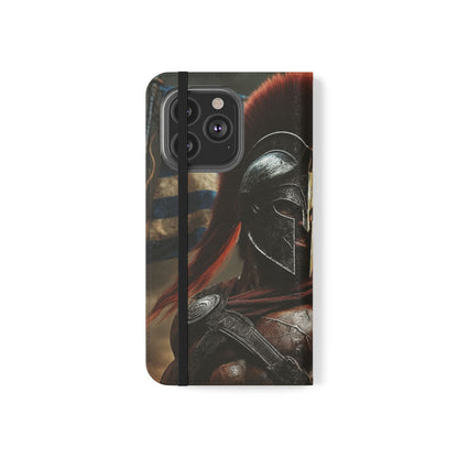 Spartan pride Flip Phone Case - Leather Wallet Flip Case with Greek Flag Design