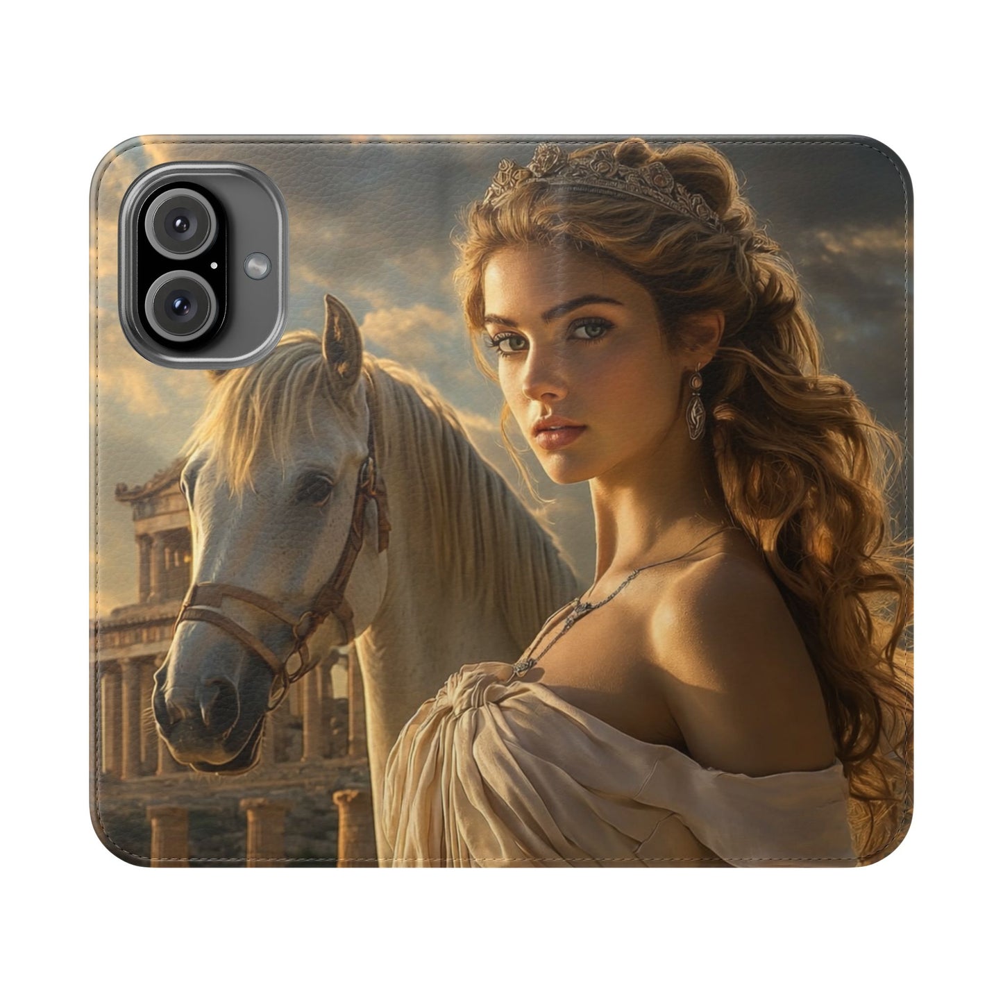 Roman Goddess Horse Portrait Flip Case — Vintage Mythic Phone Wallet