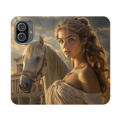 Roman Goddess Horse Portrait Flip Case — Vintage Mythic Phone Wallet