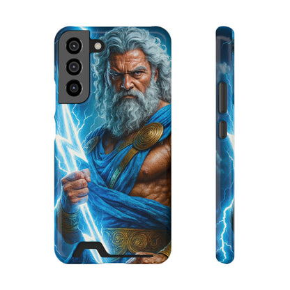 Zeus Lightning Phone Case with Card Holder — Mythic God Armor Design