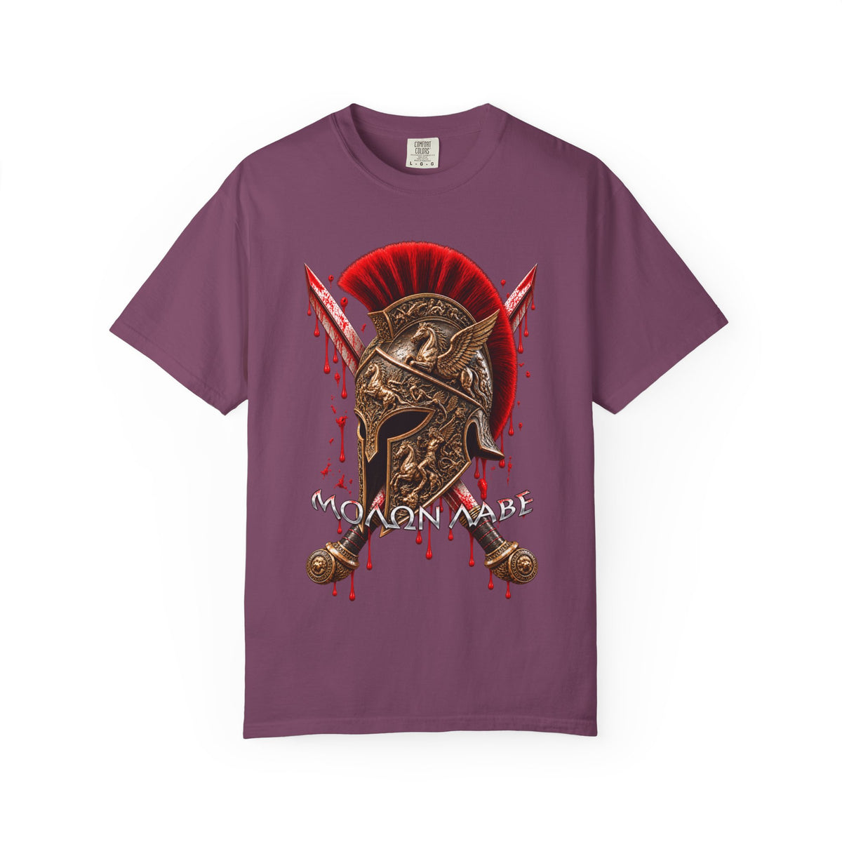 Spartan Helmet & Swords T-Shirt — 'Molon Labe' Blood-Drip Warrior Tee