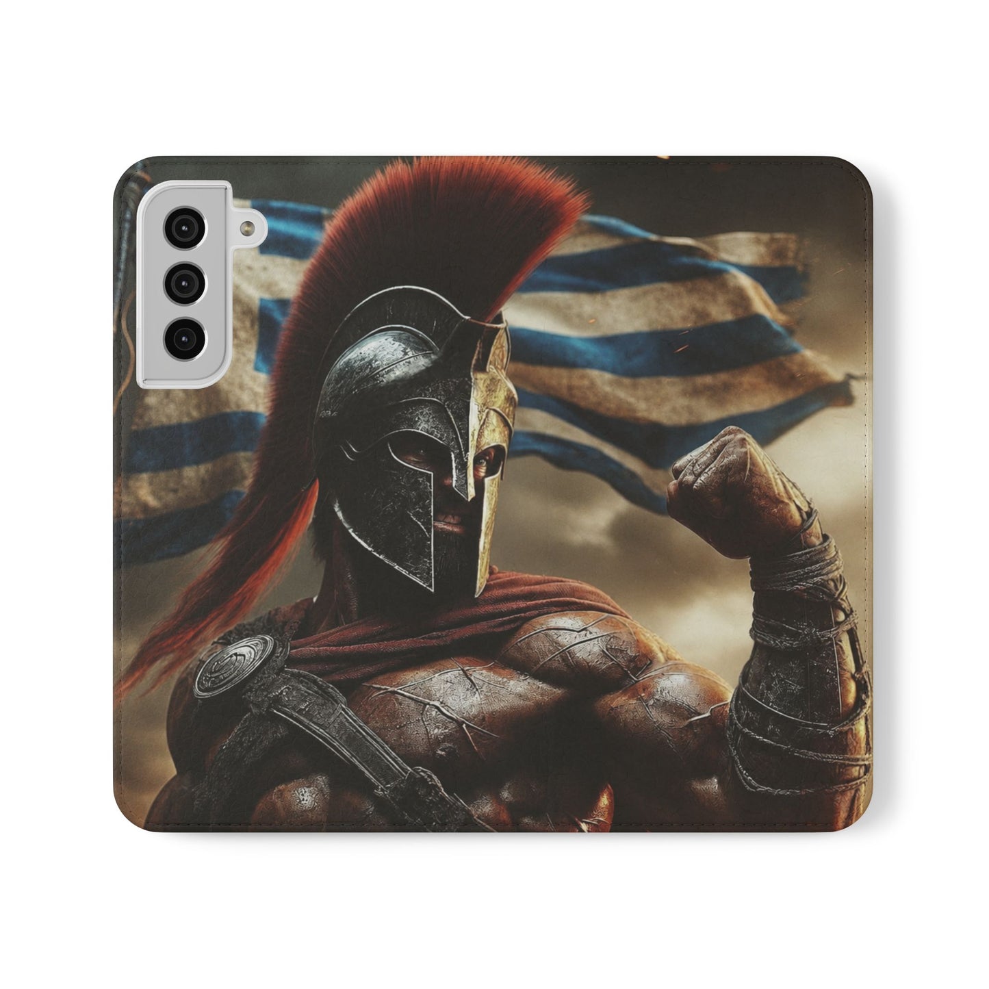 Spartan pride Flip Phone Case - Leather Wallet Flip Case with Greek Flag Design