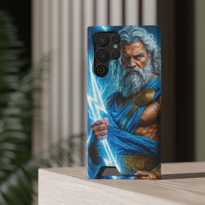 Zeus Lightning Phone Case with Card Holder — Mythic God Armor Design