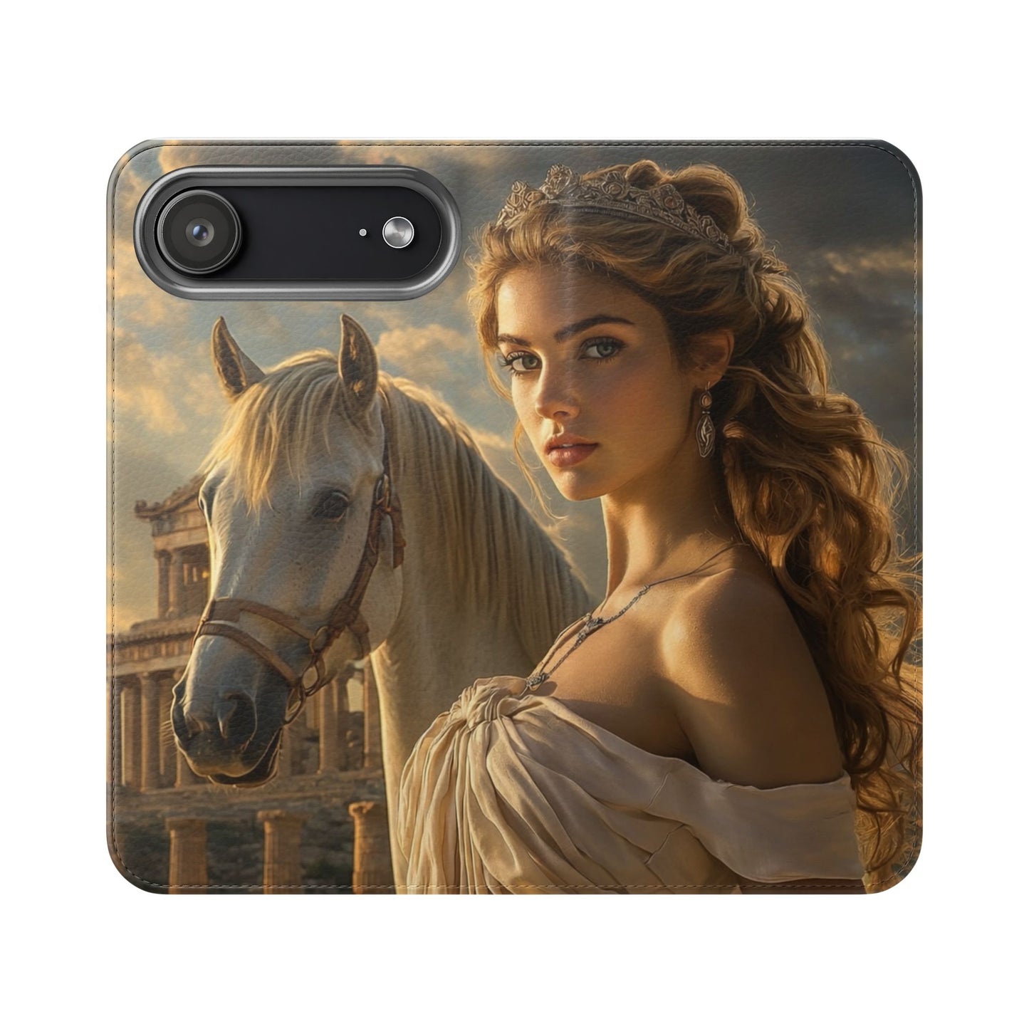 Roman Goddess Horse Portrait Flip Case — Vintage Mythic Phone Wallet