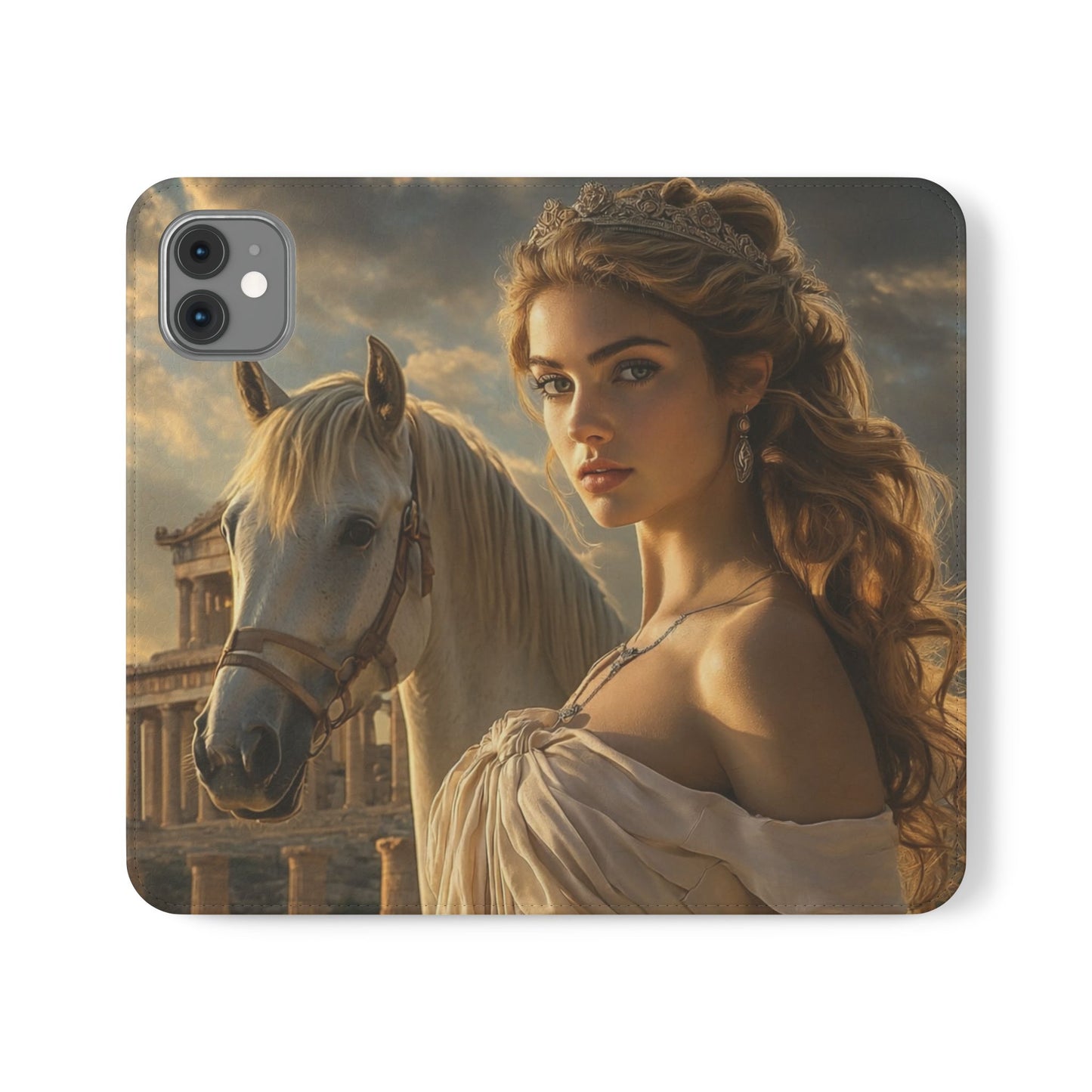 Roman Goddess Horse Portrait Flip Case — Vintage Mythic Phone Wallet