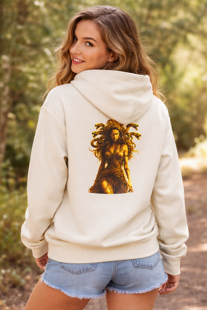 Medusa Goddess Hoodie — Gold Mythology Graphic Sweatshirt