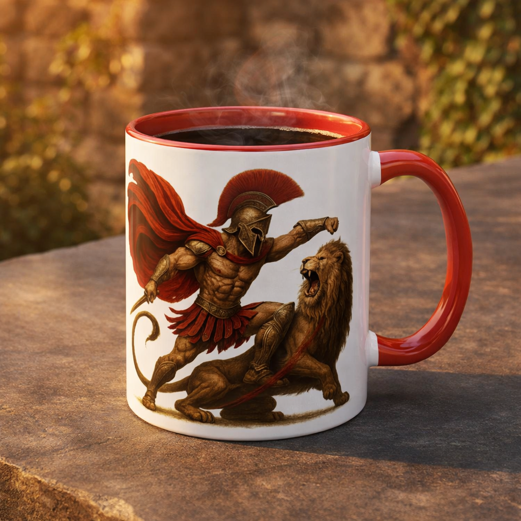 Spartan Lion Coffee Mug — Mythic Warrior Accent Mug (11 oz)