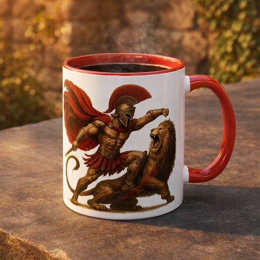 Spartan Lion Coffee Mug — Mythic Warrior Accent Mug (11 oz)