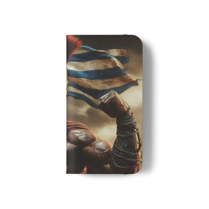 Spartan pride Flip Phone Case - Leather Wallet Flip Case with Greek Flag Design