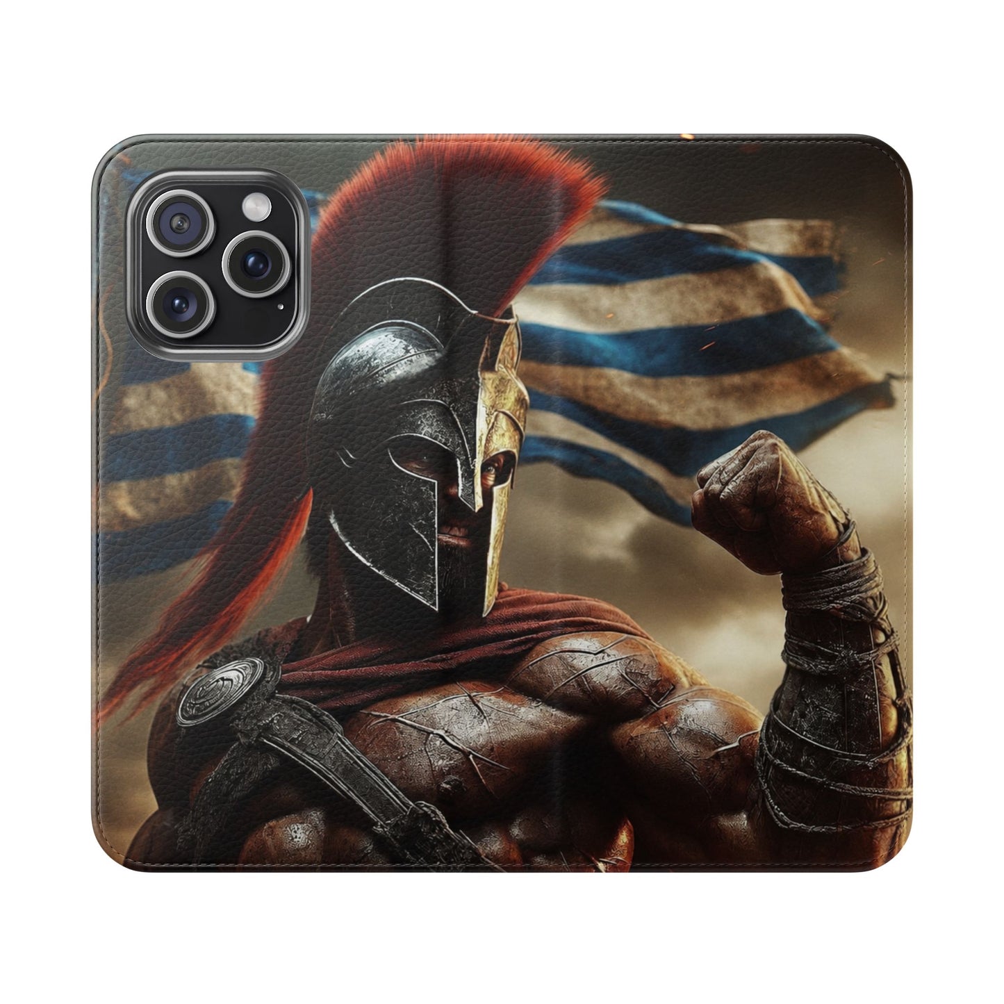 Spartan pride Flip Phone Case - Leather Wallet Flip Case with Greek Flag Design
