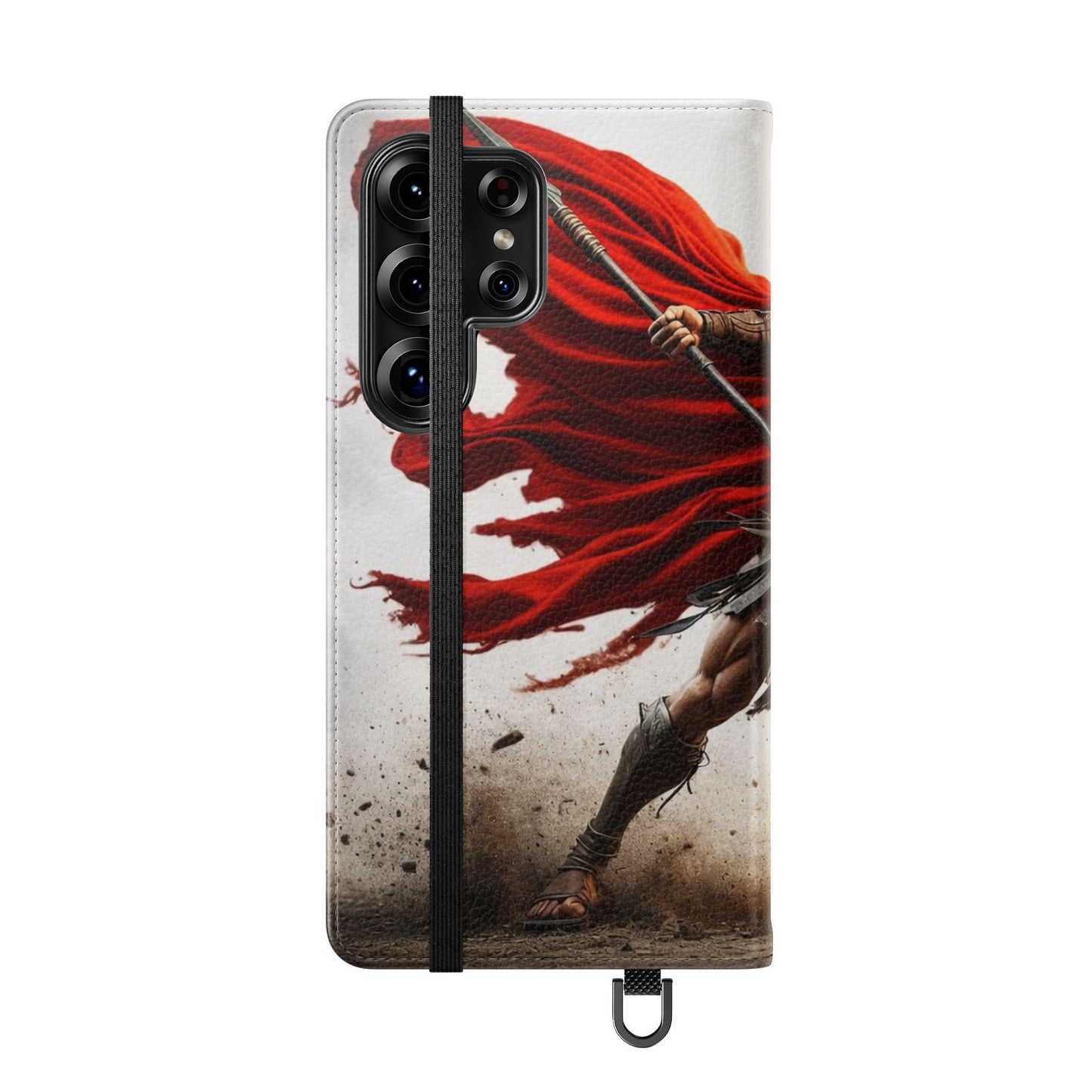 Spartan Warrior Flip Phone Case - Leather Wallet Folio with Red Cape Battle Design