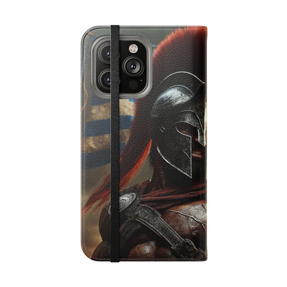 Spartan pride Flip Phone Case - Leather Wallet Flip Case with Greek Flag Design