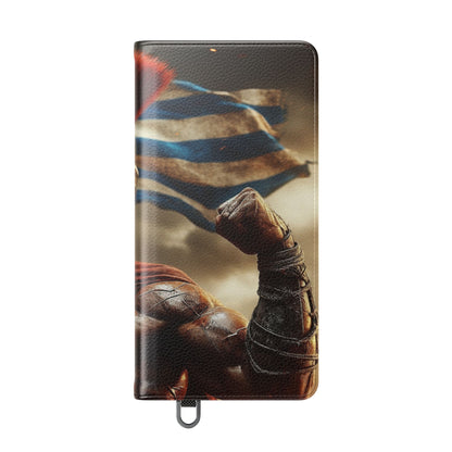 Spartan pride Flip Phone Case - Leather Wallet Flip Case with Greek Flag Design