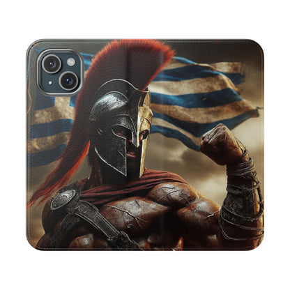 Spartan pride Flip Phone Case - Leather Wallet Flip Case with Greek Flag Design