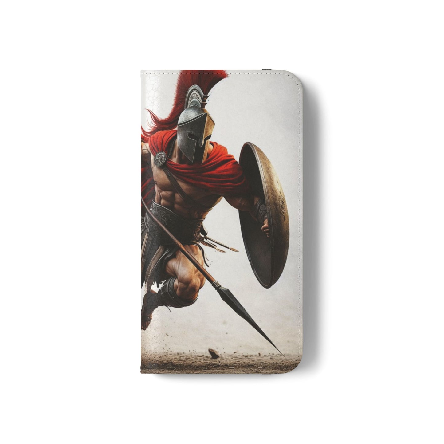 Spartan Warrior Flip Phone Case - Leather Wallet Folio with Red Cape Battle Design