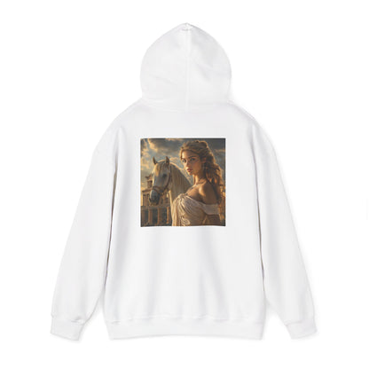 Grecian Muse Hoodie — Romantic Woman & Horse Print Pullover