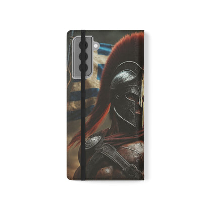 Spartan pride Flip Phone Case - Leather Wallet Flip Case with Greek Flag Design