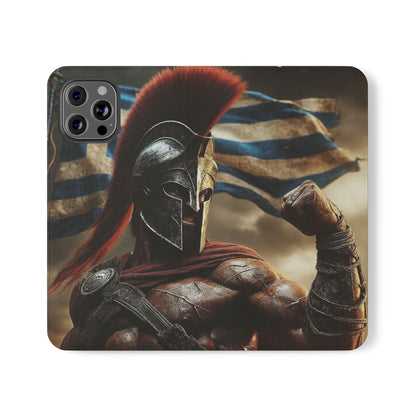 Spartan pride Flip Phone Case - Leather Wallet Flip Case with Greek Flag Design