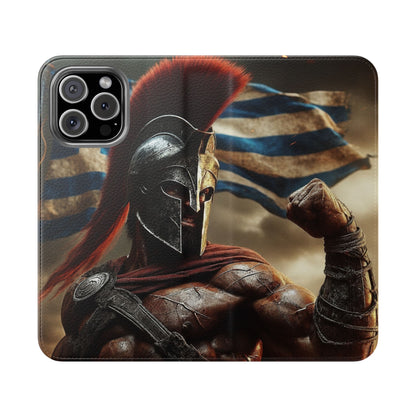 Spartan pride Flip Phone Case - Leather Wallet Flip Case with Greek Flag Design