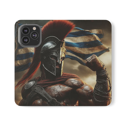 Spartan pride Flip Phone Case - Leather Wallet Flip Case with Greek Flag Design