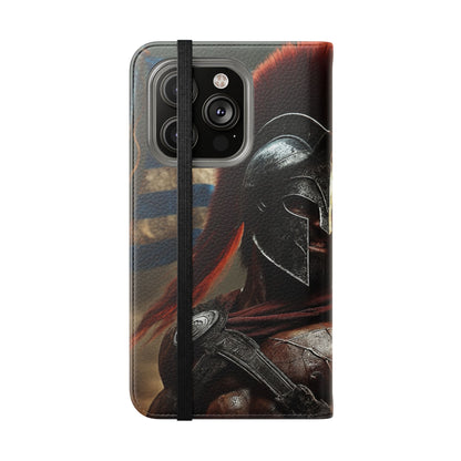 Spartan pride Flip Phone Case - Leather Wallet Flip Case with Greek Flag Design