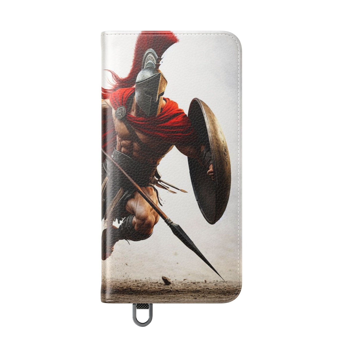 Spartan Warrior Flip Phone Case - Leather Wallet Folio with Red Cape Battle Design
