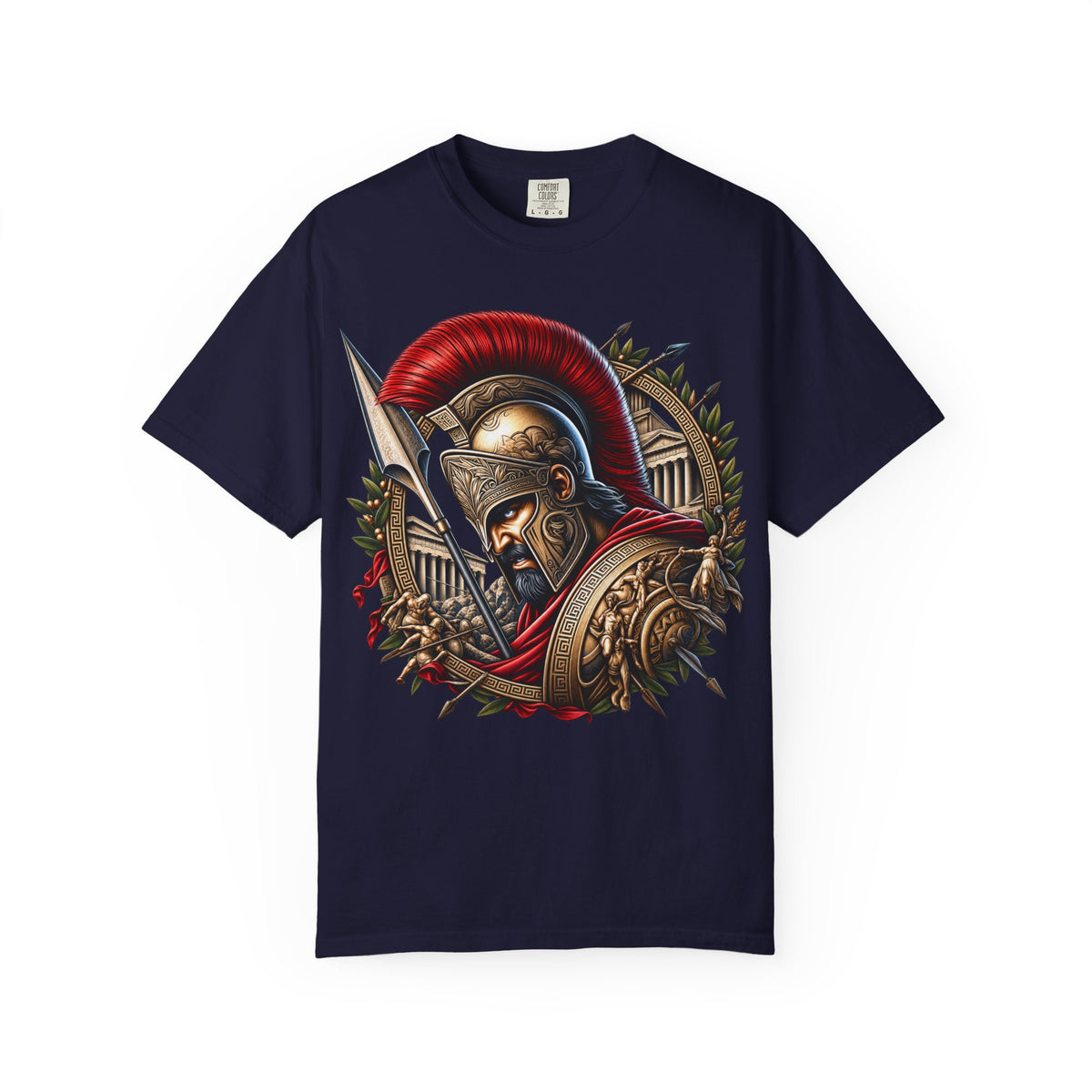 Spartan Warrior T-Shirt — Ancient Greek Helmet & Shield Graphic