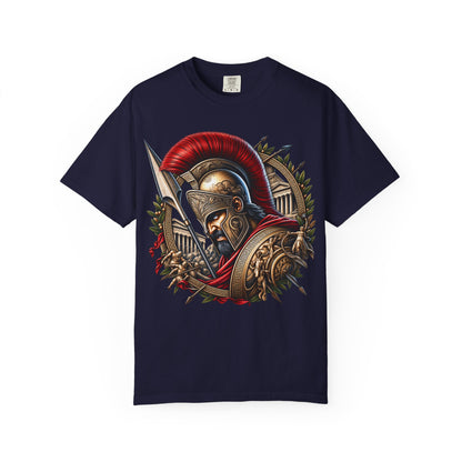 Spartan Warrior T-Shirt — Ancient Greek Helmet & Shield Graphic