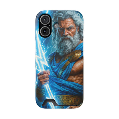 Zeus Lightning Phone Case with Card Holder — Mythic God Armor Design