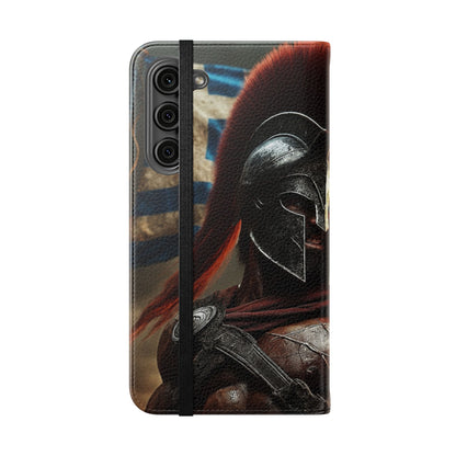 Spartan pride Flip Phone Case - Leather Wallet Flip Case with Greek Flag Design