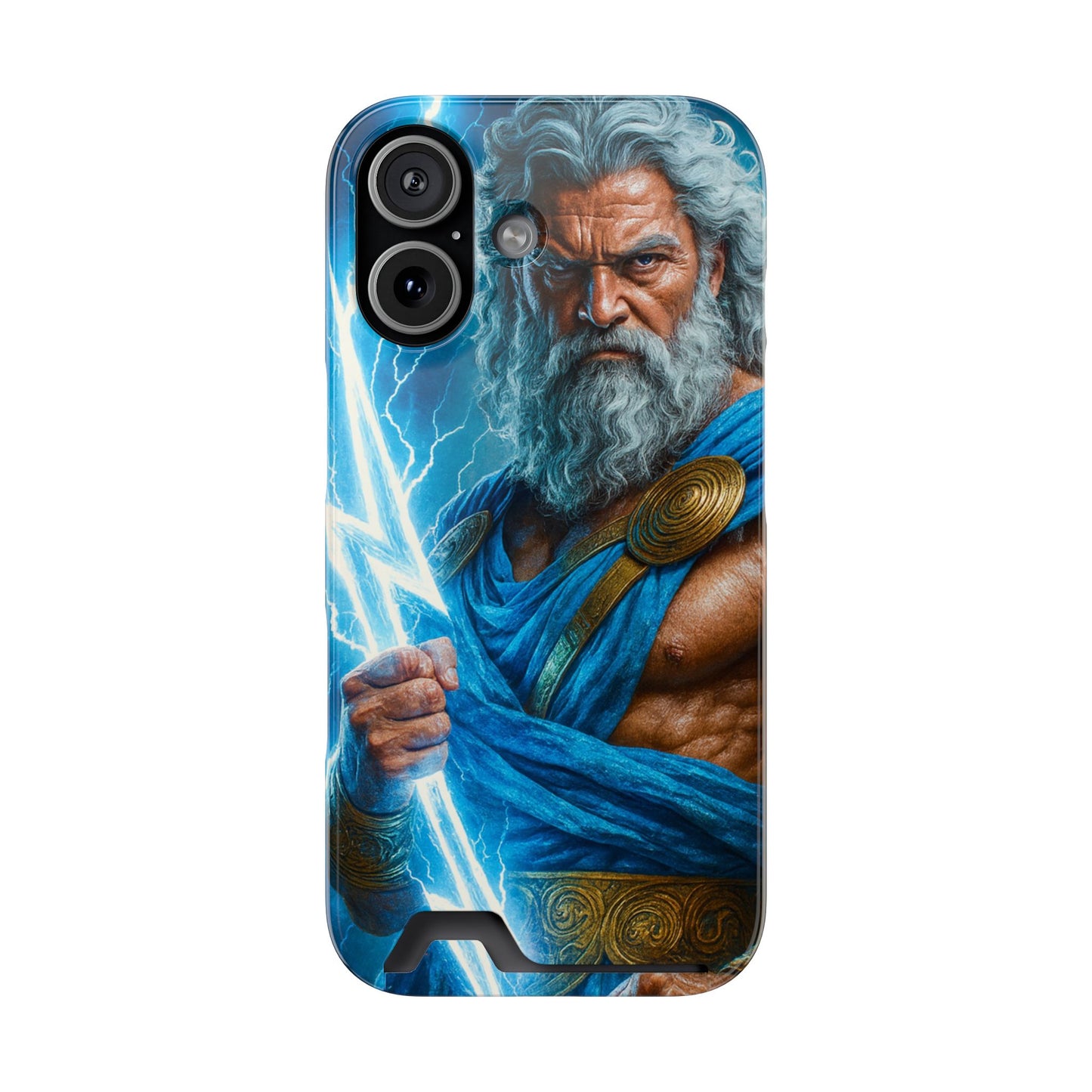 Zeus Lightning Phone Case with Card Holder — Mythic God Armor Design
