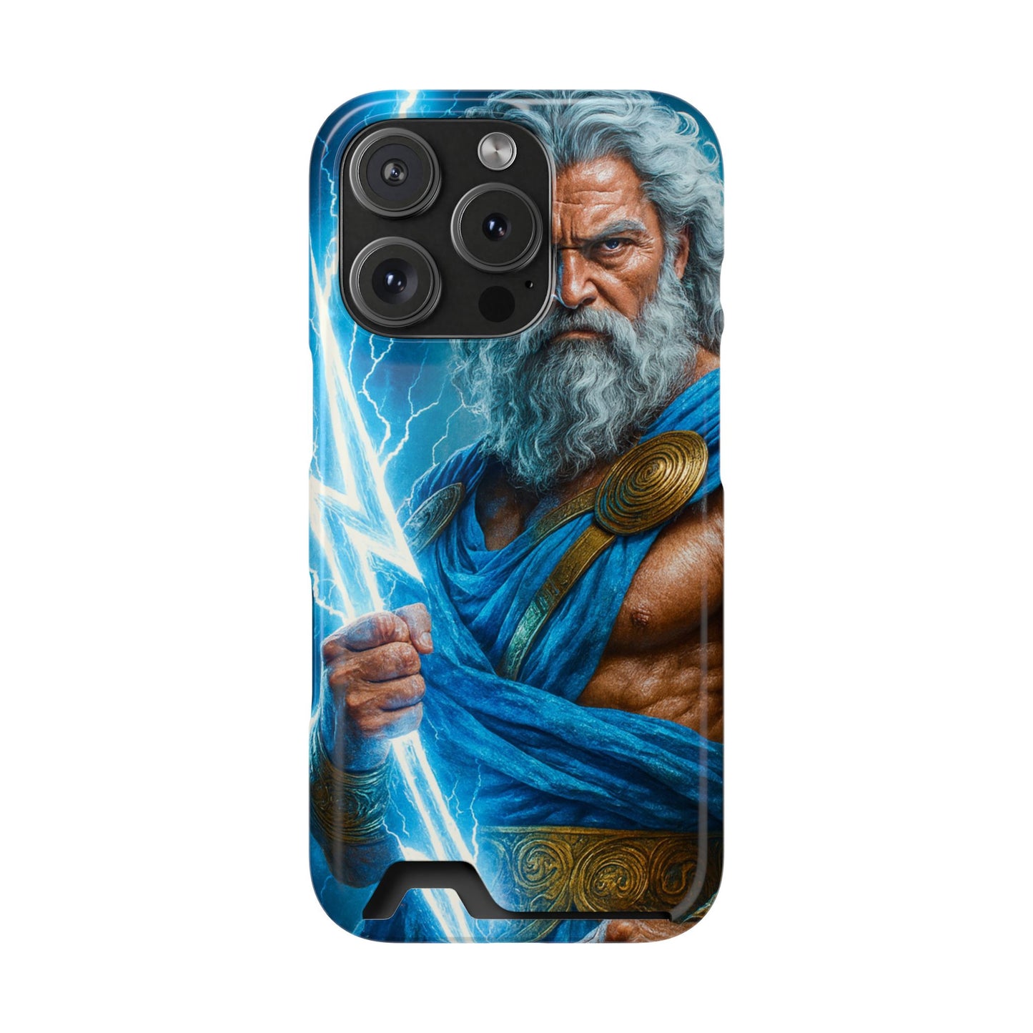 Zeus Lightning Phone Case with Card Holder — Mythic God Armor Design