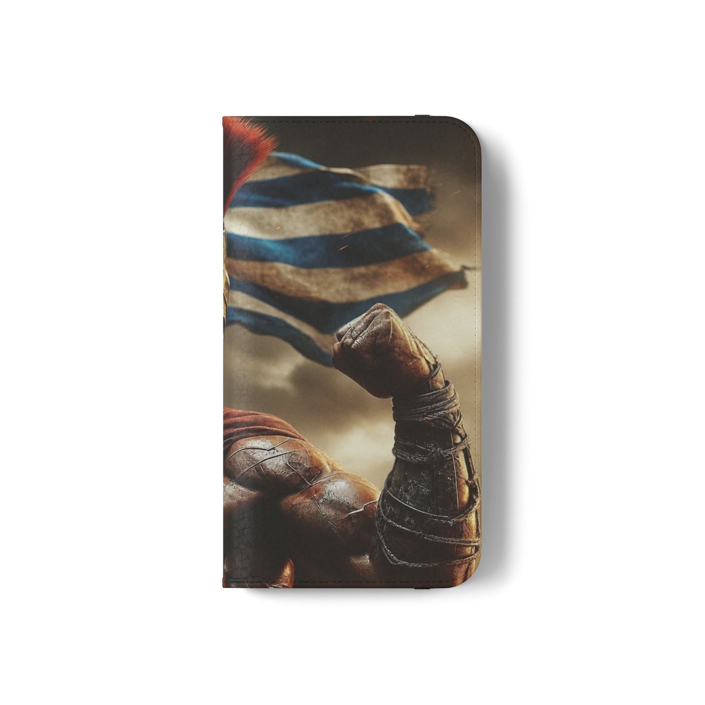 Spartan pride Flip Phone Case - Leather Wallet Flip Case with Greek Flag Design