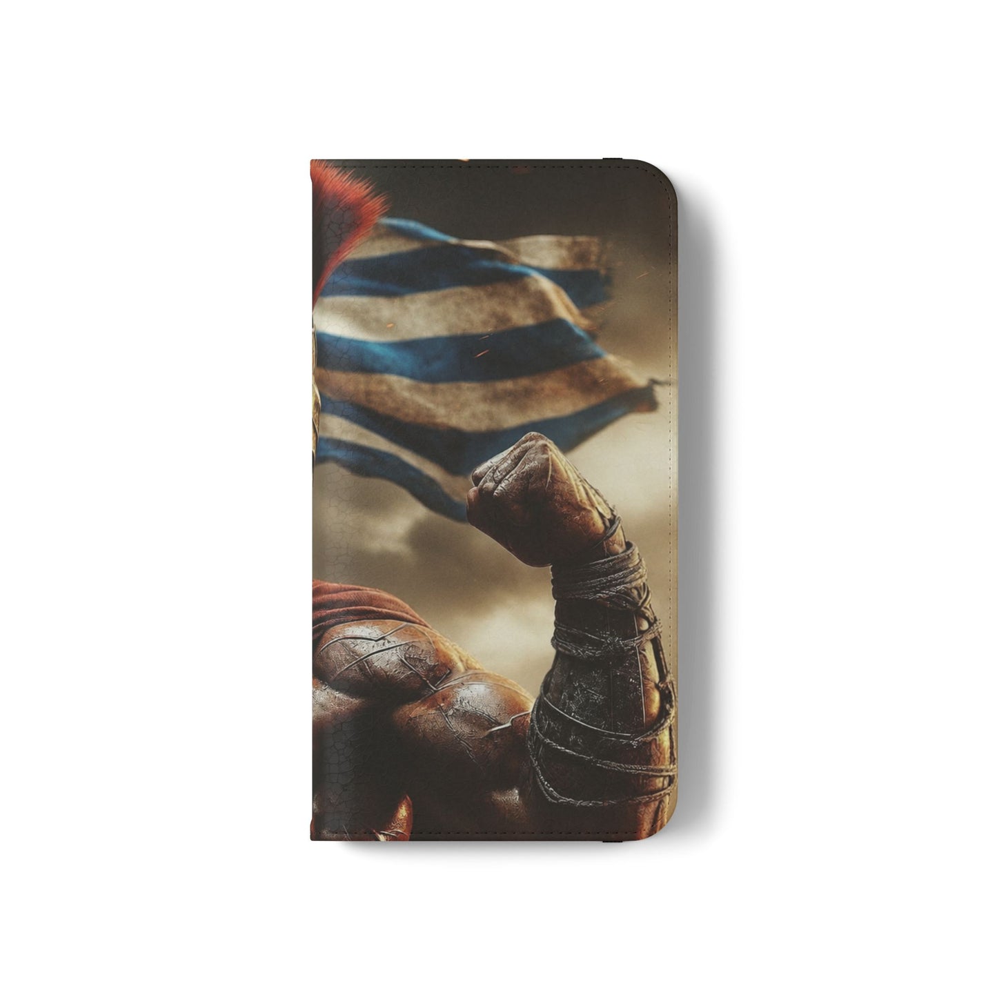 Spartan pride Flip Phone Case - Leather Wallet Flip Case with Greek Flag Design