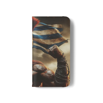 Spartan pride Flip Phone Case - Leather Wallet Flip Case with Greek Flag Design